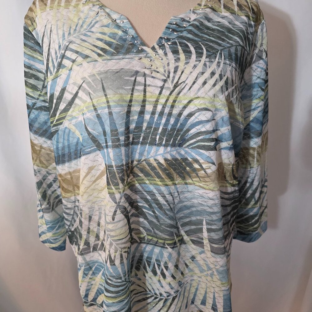 Alfred Dunner Green Tan White Leaf print XL     T558
